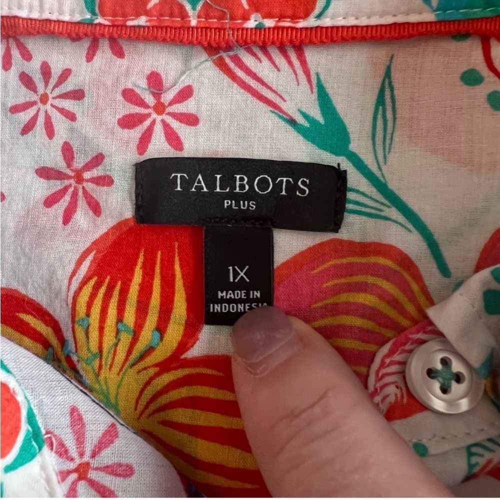 Talbots Lush Floral Cotton Button Front Shirt, Size 1X - Picture 3 of 12
